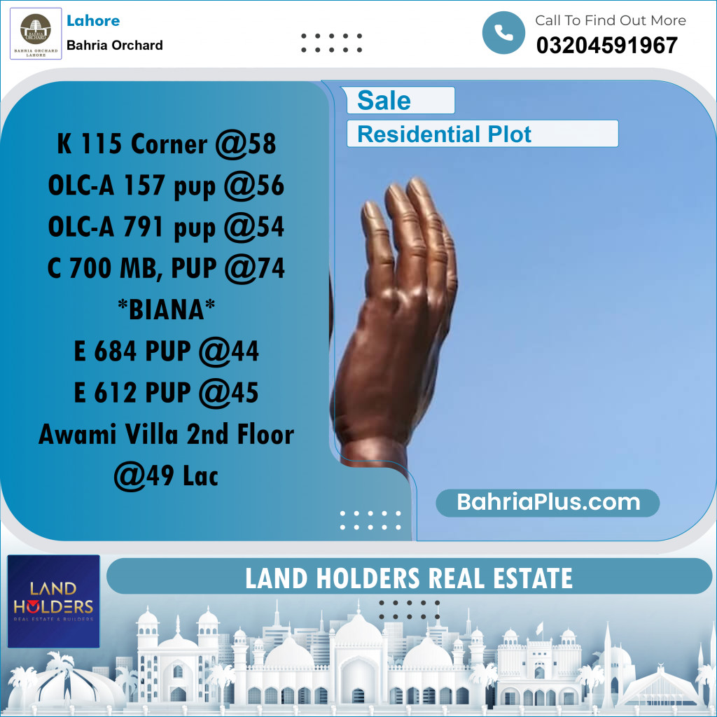 Residential Plot for Sale in Bahria Orchard, Lahore - (BP-202764)