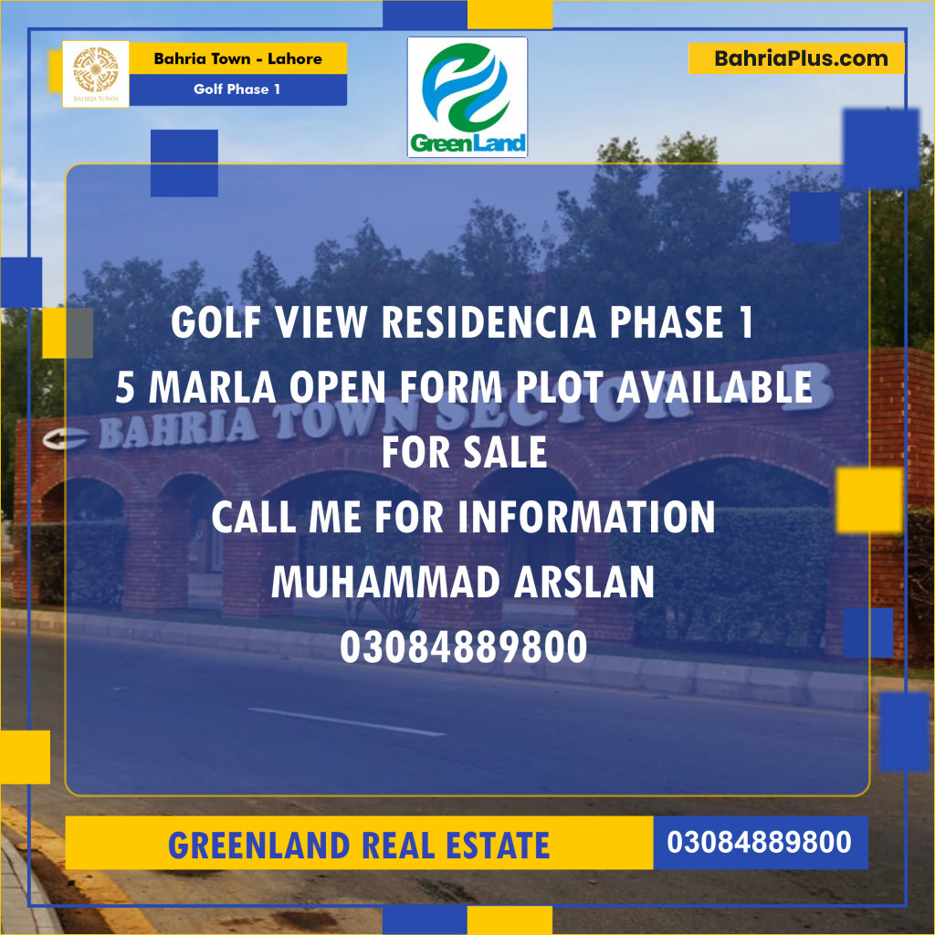 5 Marla Residential Plot for Sale in Golf Phase 1 -  Bahria Town, Lahore - (BP-202779)