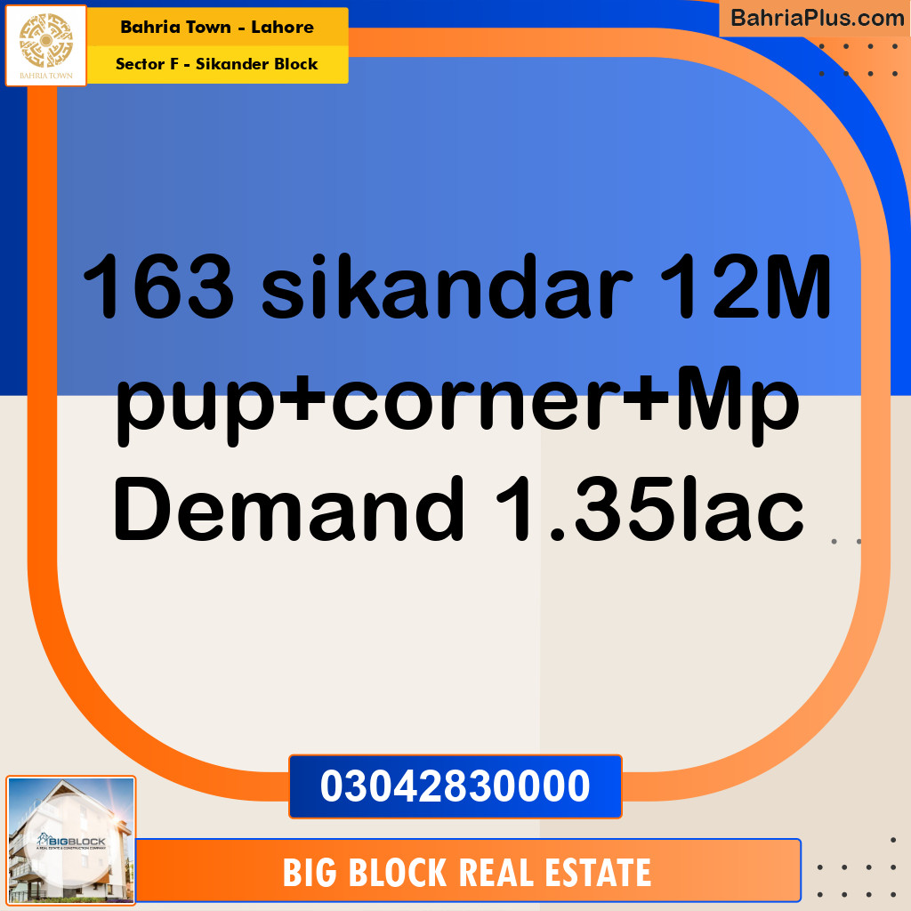 12 Marla Residential Plot for Sale in Sector F - Sikander Block -  Bahria Town, Lahore - (BP-202812)