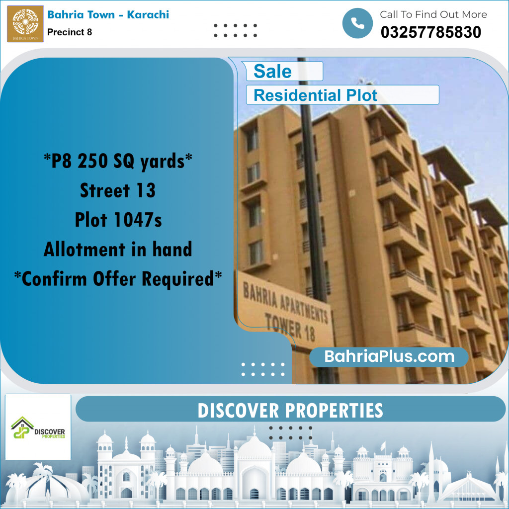 250 Sq. Yards Residential Plot for Sale in Precinct 8 -  Bahria Town, Karachi - (BP-202814)