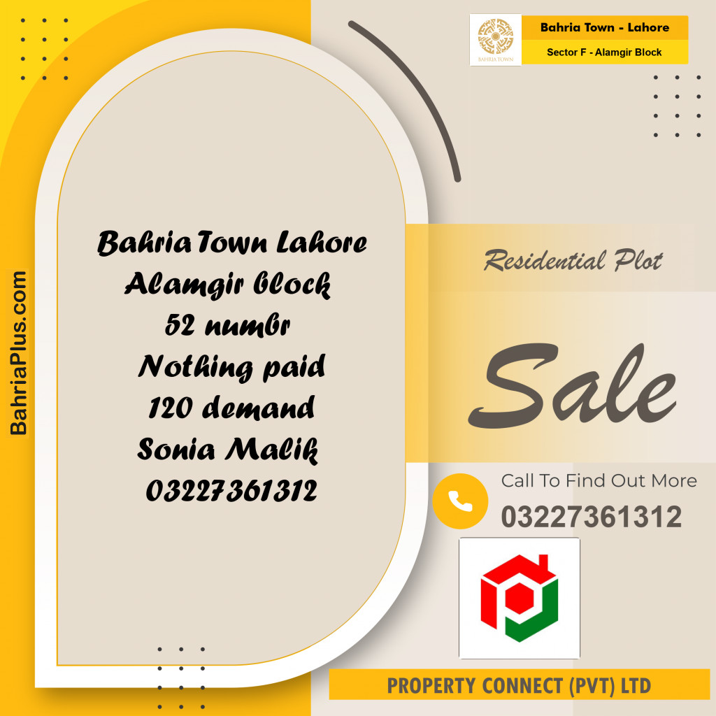 Residential Plot for Sale in Sector F - Alamgir Block -  Bahria Town, Lahore - (BP-202815)