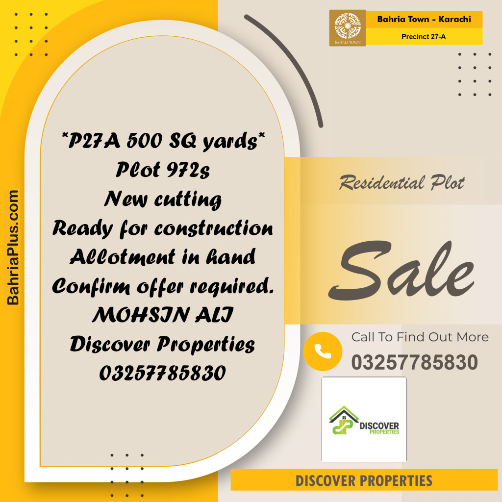 500 Sq. Yards Residential Plot for Sale in Precinct 27-A -  Bahria Town, Karachi - (BP-202827)