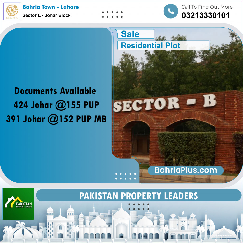 10 Marla Residential Plot for Sale in Sector E - Johar Block -  Bahria Town, Lahore - (BP-202844)