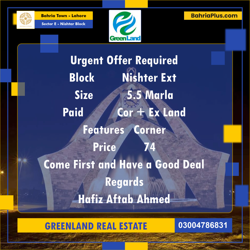 5.5 Marla Residential Plot for Sale in Sector E - Nishtar Block -  Bahria Town, Lahore - (BP-202941)