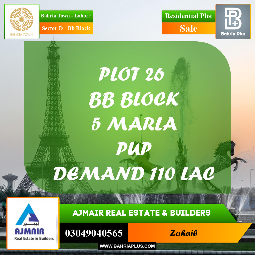 5 Marla Residential Plot for Sale in Sector D - BB Block -  Bahria Town, Lahore - (BP-202951)
