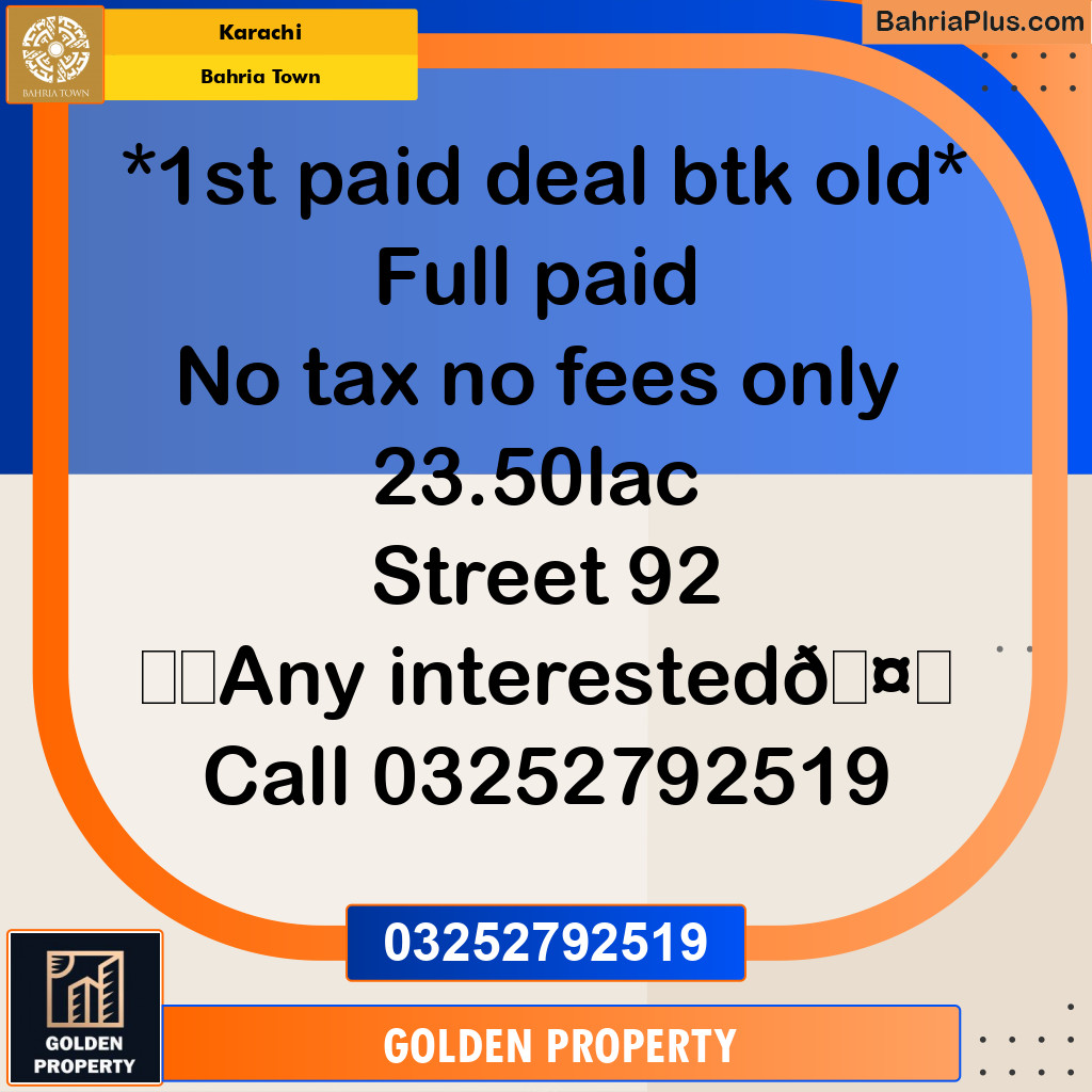 75 Sq. Yards Residential Plot for Sale in Bahria Town, Karachi - (BP-202954)