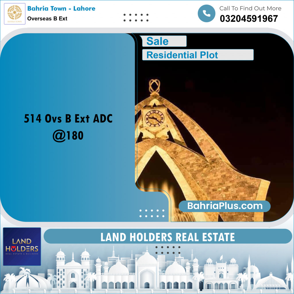 10 Marla Residential Plot for Sale in Overseas B Ext -  Bahria Town, Lahore - (BP-202958)