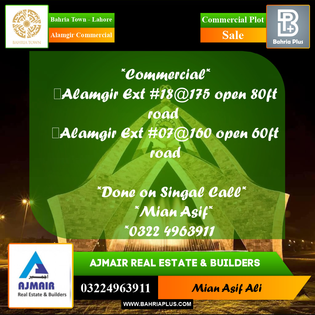Commercial Plot for Sale in Alamgir Commercial -  Bahria Town, Lahore - (BP-202981)