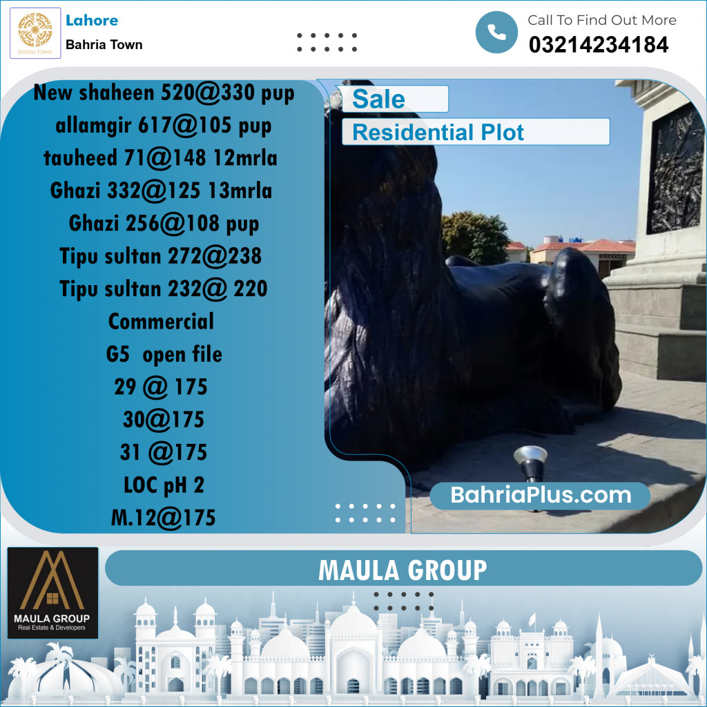 Residential Plot for Sale in Bahria Town, Lahore - (BP-203016)