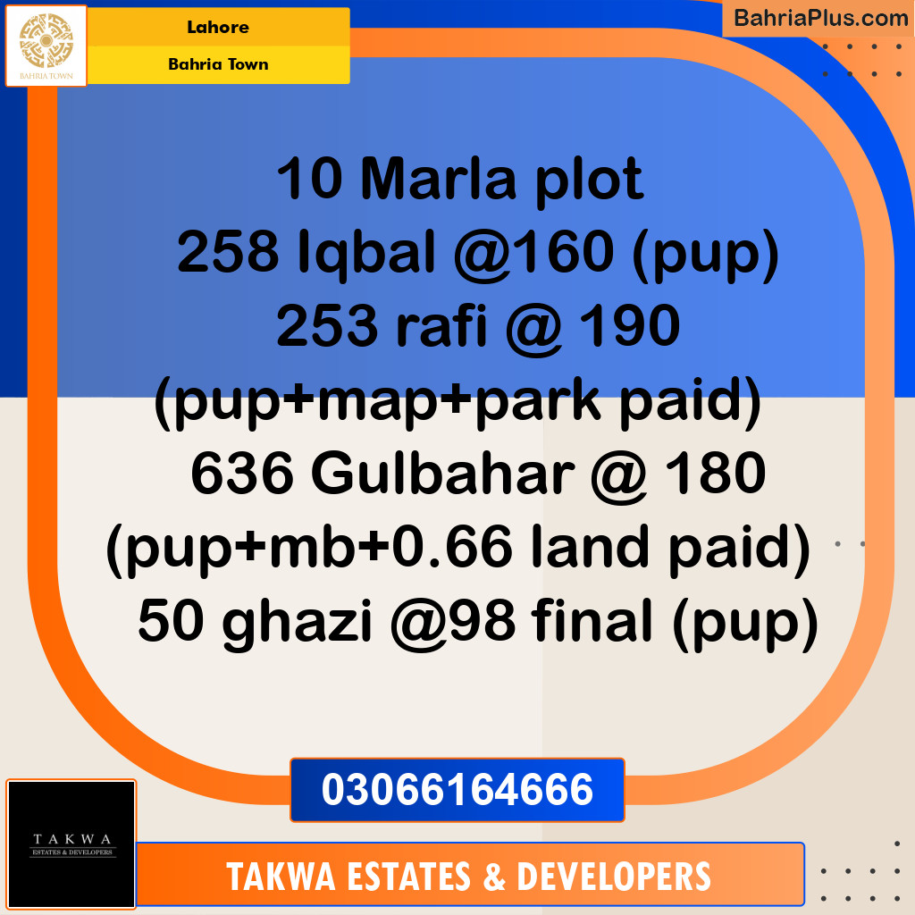 Residential Plot for Sale in Bahria Town, Lahore - (BP-203087)