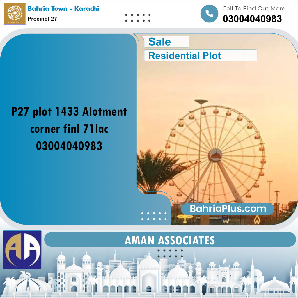 Residential Plot for Sale in Precinct 27 -  Bahria Town, Karachi - (BP-203089)
