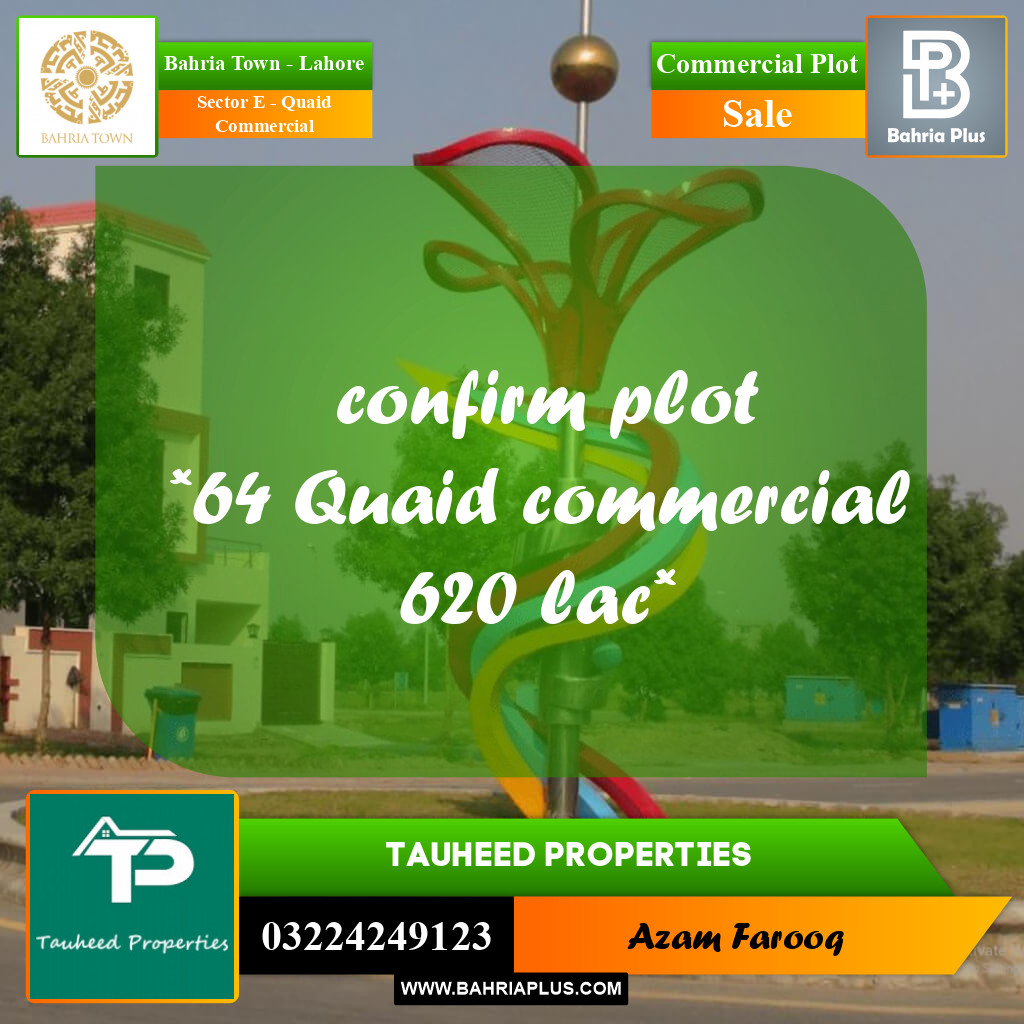 5 Marla Commercial Plot for Sale in Sector E - Quaid Commercial -  Bahria Town, Lahore - (BP-203093)