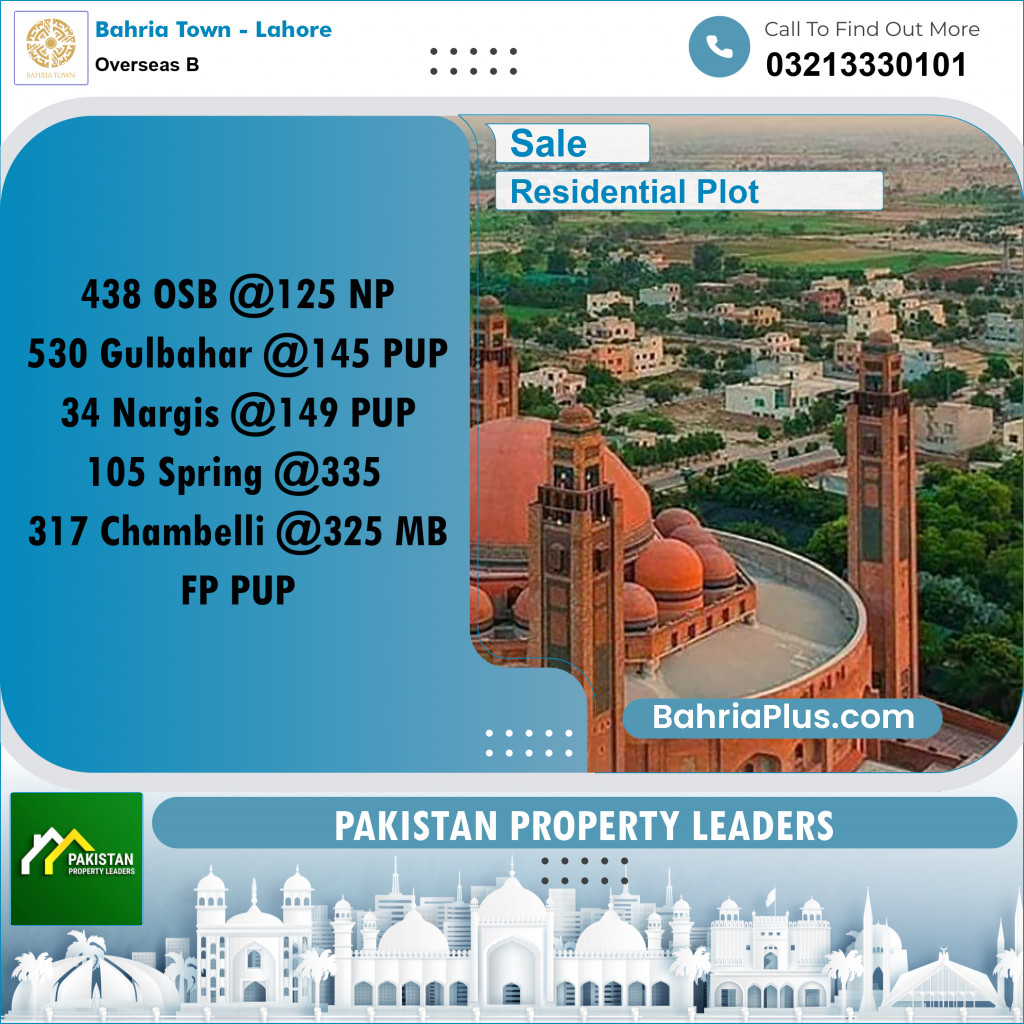 10 Marla Residential Plot for Sale in Overseas B -  Bahria Town, Lahore - (BP-203110)