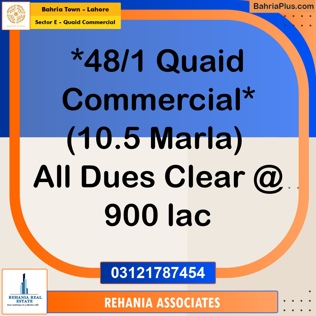 Commercial Plot for Sale in Sector E - Quaid Commercial -  Bahria Town, Lahore - (BP-203177)