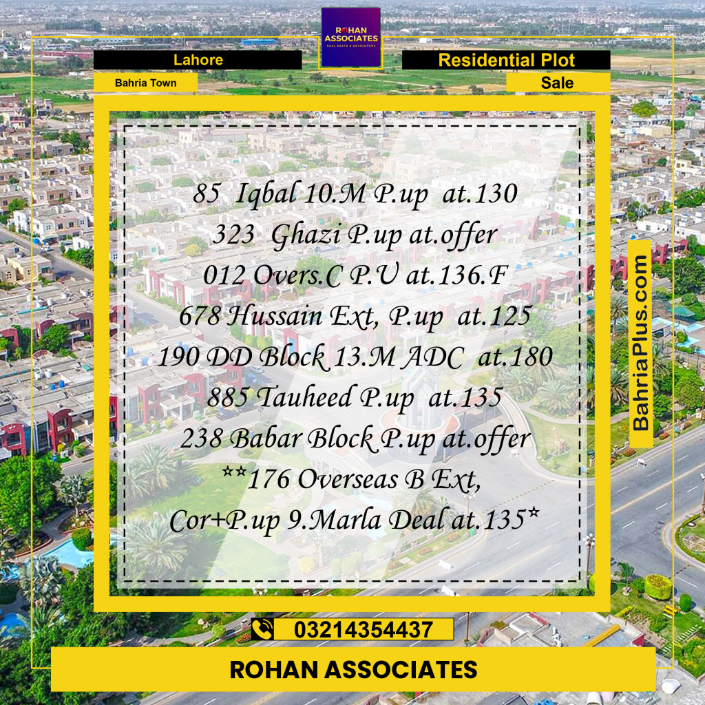 Residential Plot for Sale in Bahria Town, Lahore - (BP-203191)