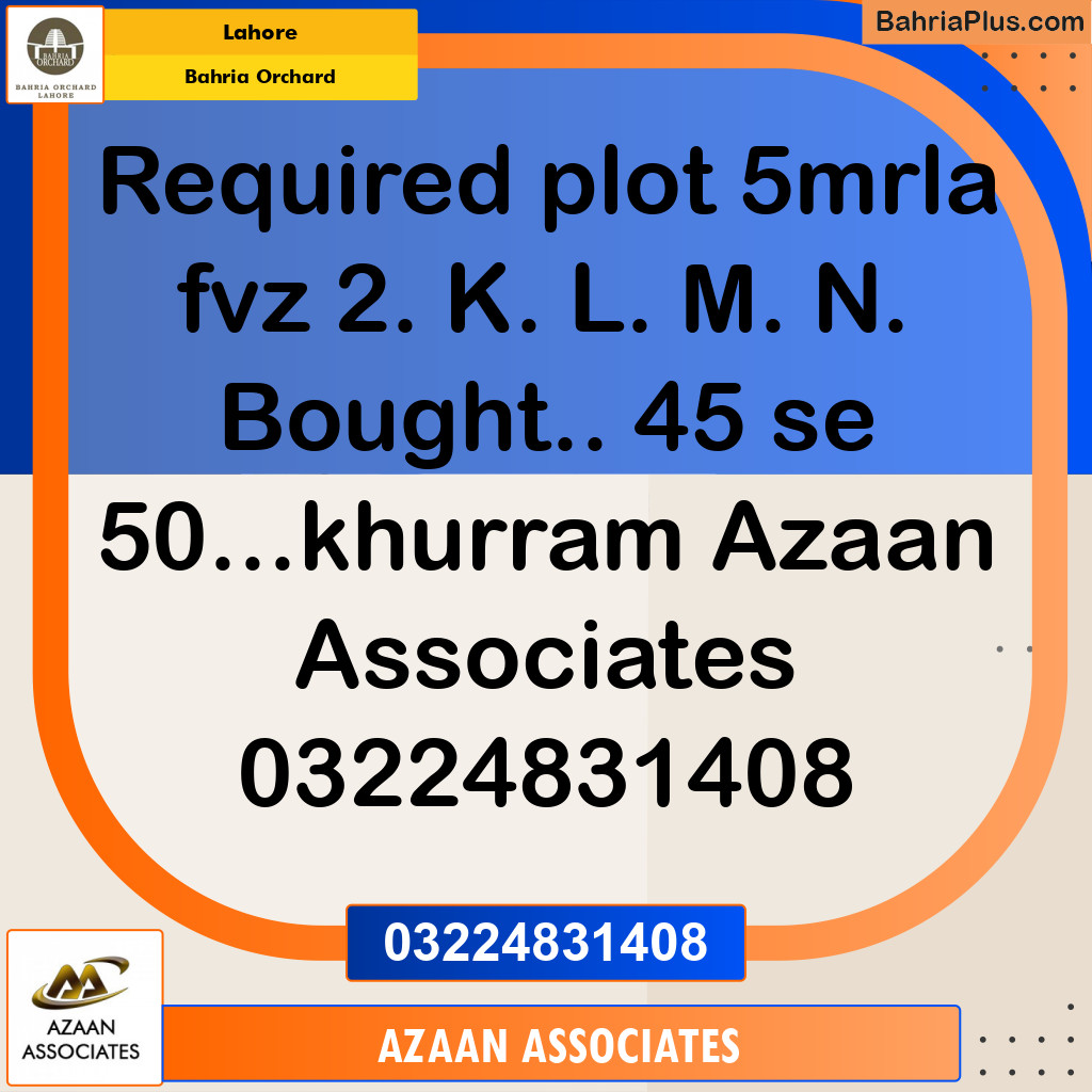 Residential Plot for Sale in Bahria Orchard, Lahore - (BP-203247)