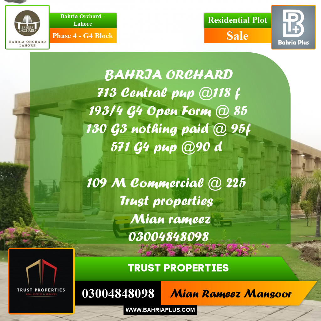 Residential Plot for Sale in Phase 4 - G4 Block - Bahria Orchard, Lahore - (BP-203266)