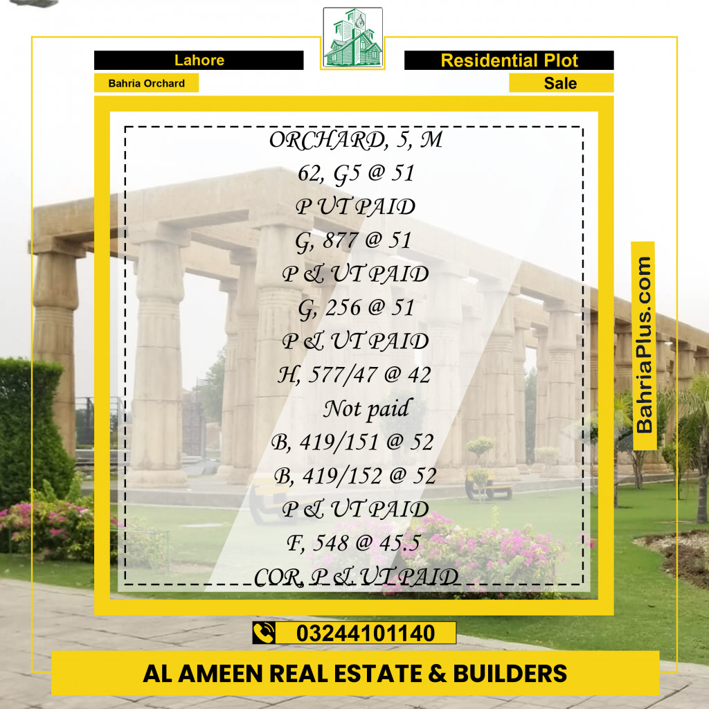 Residential Plot for Sale in Bahria Orchard, Lahore - (BP-203277)