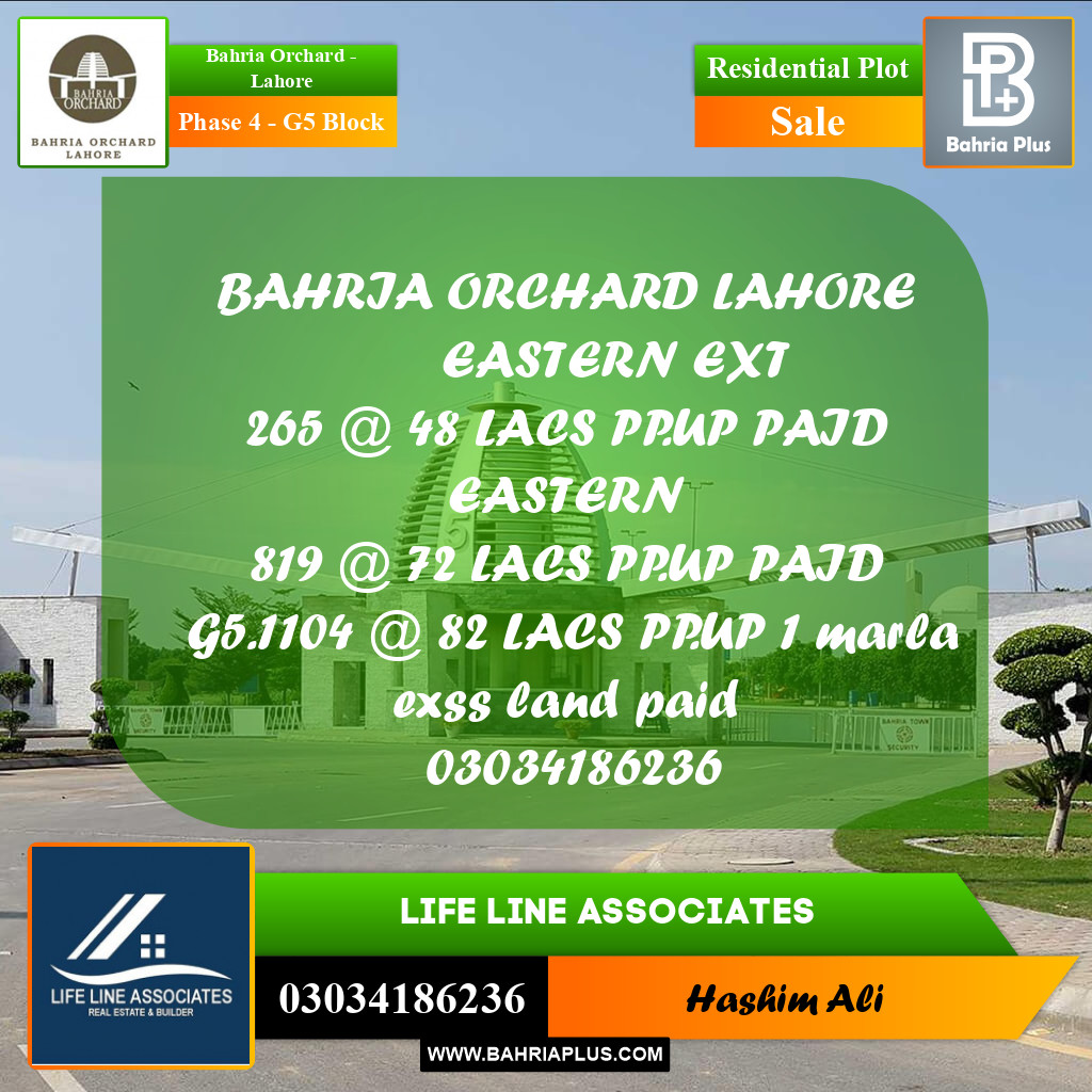 10 Marla Residential Plot for Sale in Phase 4 - G5 Block -  Bahria Orchard, Lahore - (BP-203296)