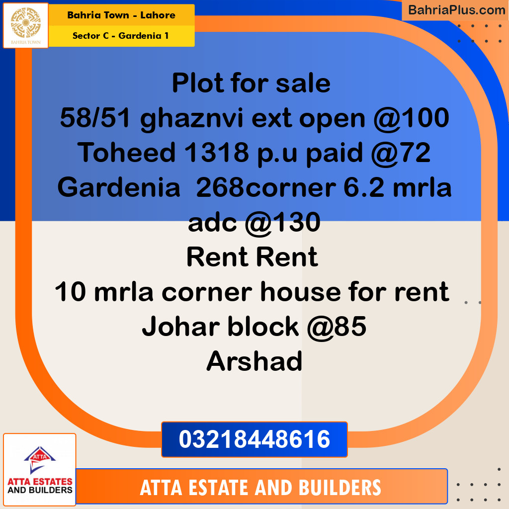 10 Marla Residential Plot for Sale in Sector C - Gardenia 1 -  Bahria Town, Lahore - (BP-203299)