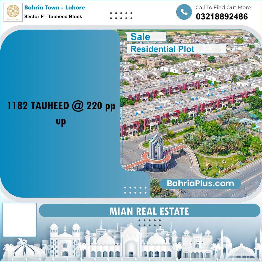 1 Kanal Residential Plot for Sale in Sector F - Tauheed Block -  Bahria Town, Lahore - (BP-203466)