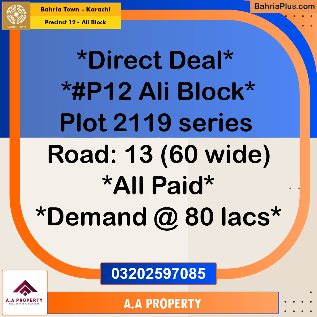 125 Sq. Yards Residential Plot for Sale in Precinct 12 - Ali Block -  Bahria Town, Karachi - (BP-203509)
