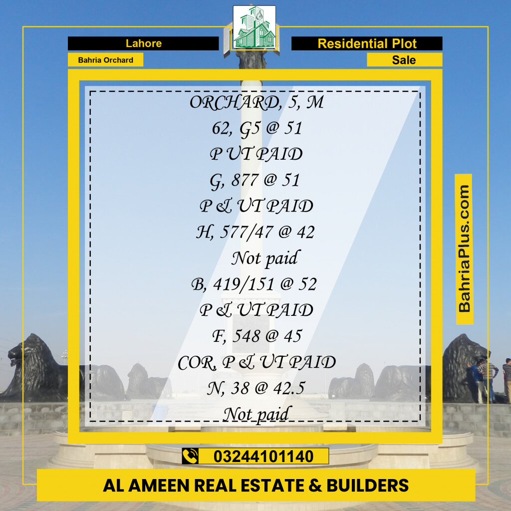Residential Plot for Sale in Bahria Orchard, Lahore - (BP-203511)