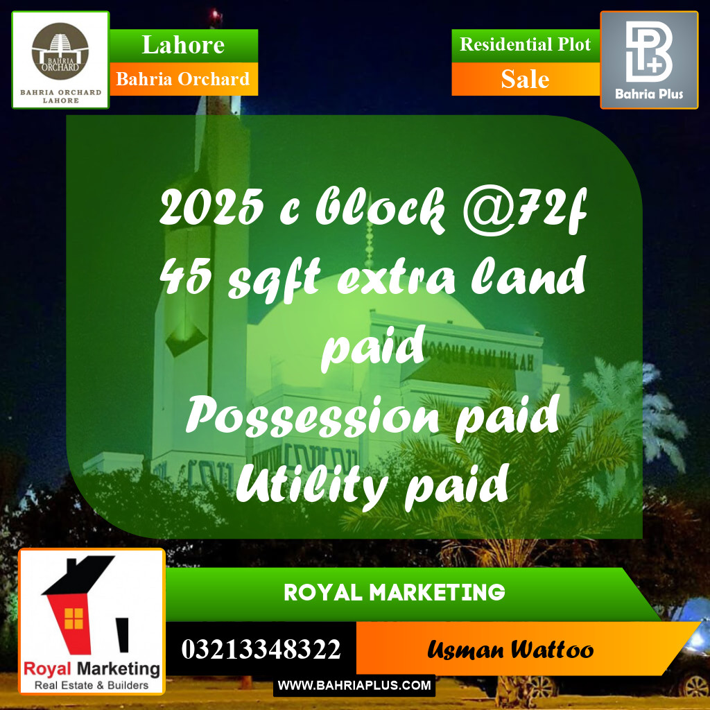 Residential Plot for Sale in Bahria Orchard, Lahore - (BP-203547)