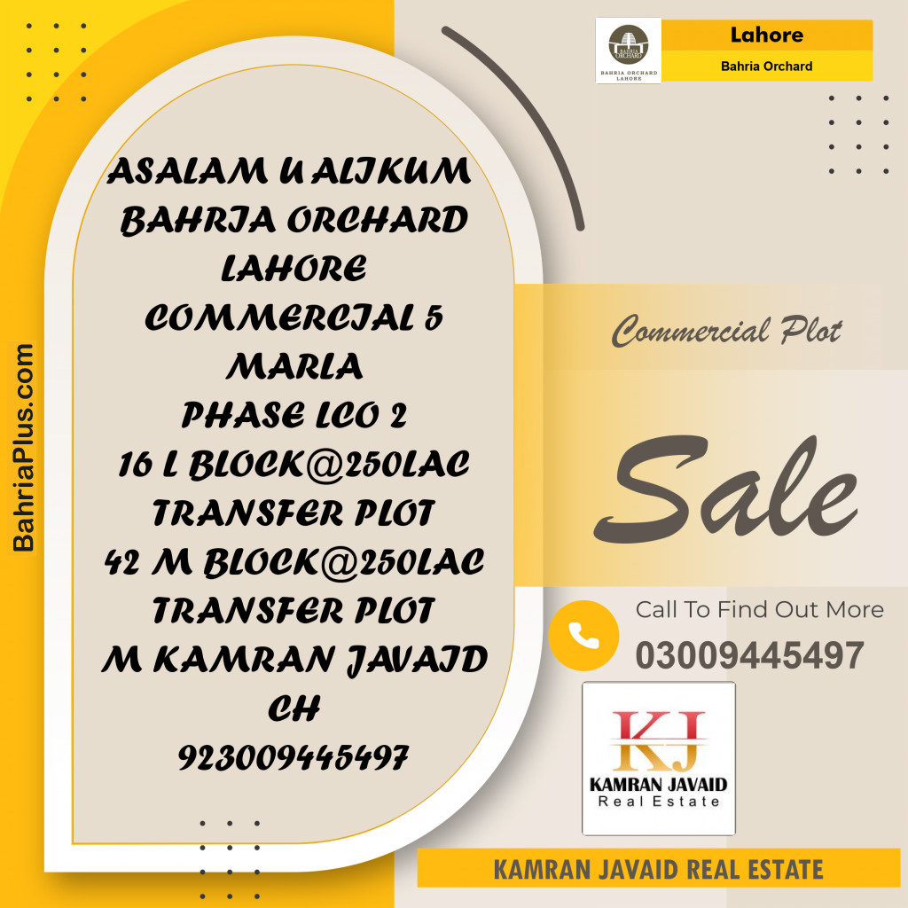 5 Marla Commercial Plot for Sale in Bahria Orchard, Lahore - (BP-203549)