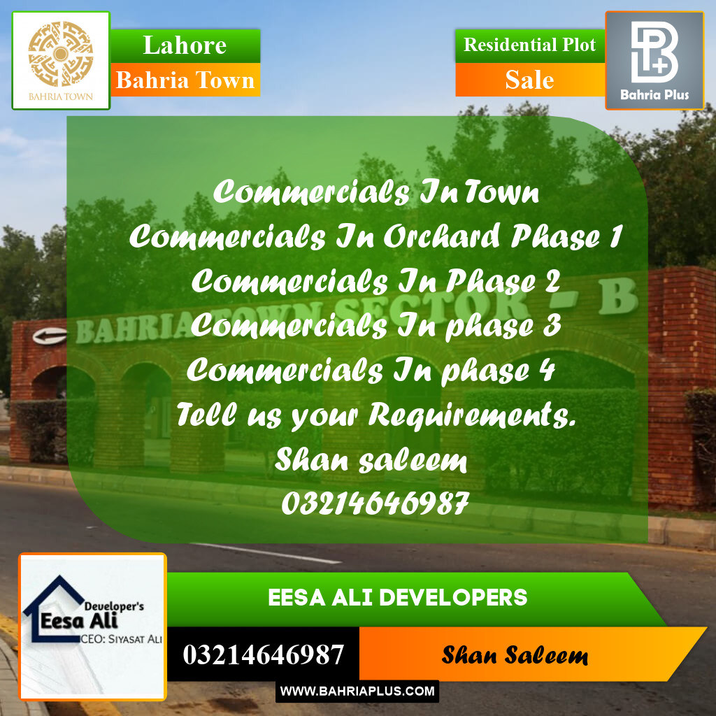 Residential Plot for Sale in Bahria Town, Lahore - (BP-203598)