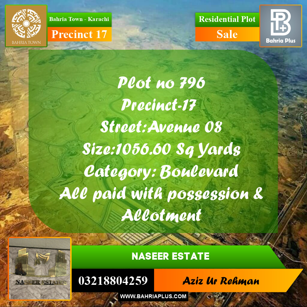 1000 Sq. Yards Residential Plot for Sale in Precinct 17 -  Bahria Town, Karachi - (BP-203636)