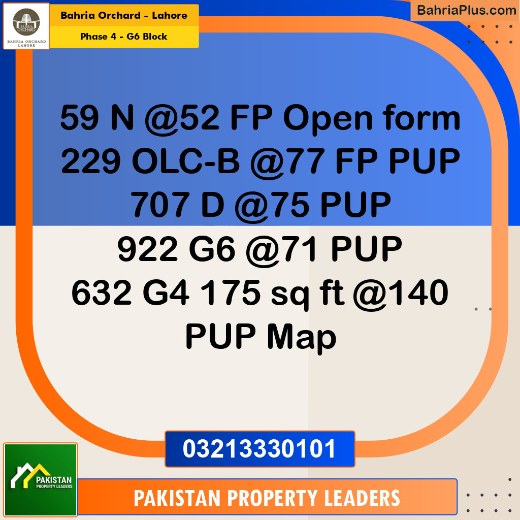 10 Marla Residential Plot for Sale in Phase 4 - G6 Block -  Bahria Orchard, Lahore - (BP-203637)