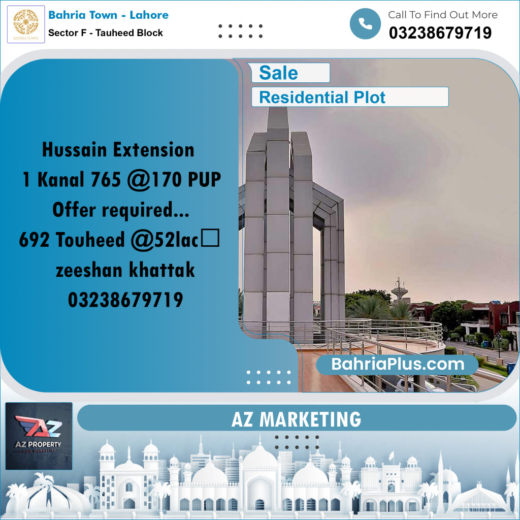 Residential Plot for Sale in Sector F - Tauheed Block -  Bahria Town, Lahore - (BP-203765)
