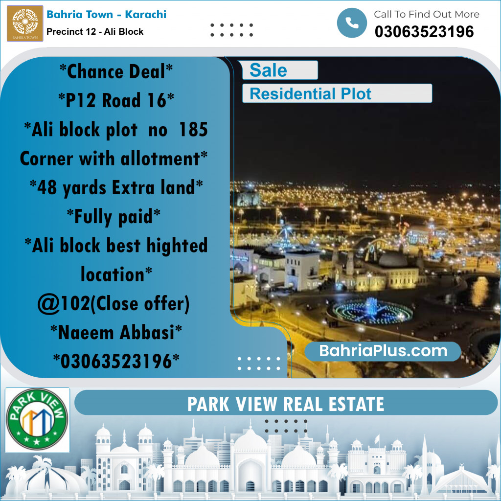125 Sq. Yards Residential Plot for Sale in Precinct 12 - Ali Block - Bahria Town, Karachi - (BP-203775)