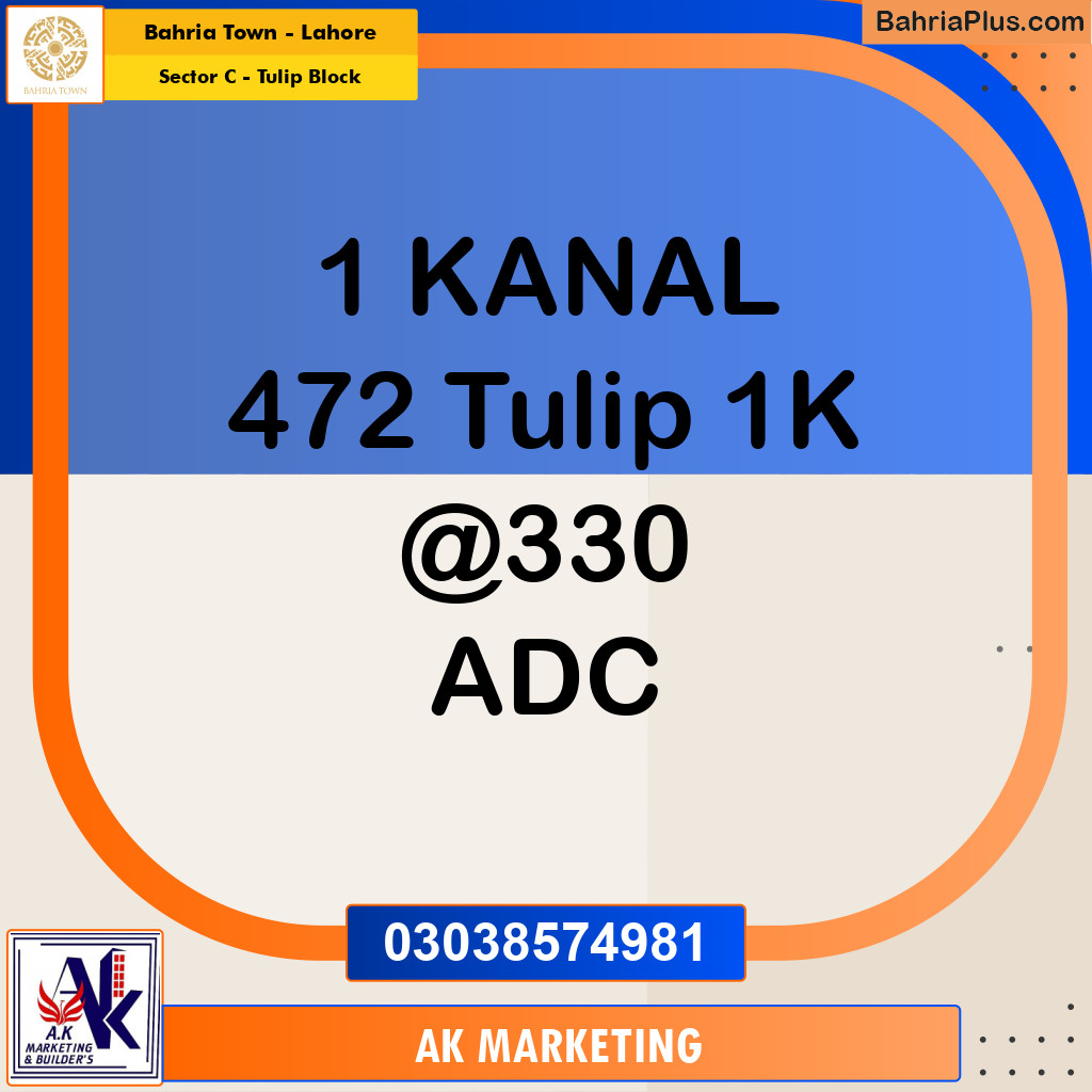 1 Kanal Residential Plot for Sale in Sector C - Tulip Block - Bahria Town, Lahore - (BP-203874)