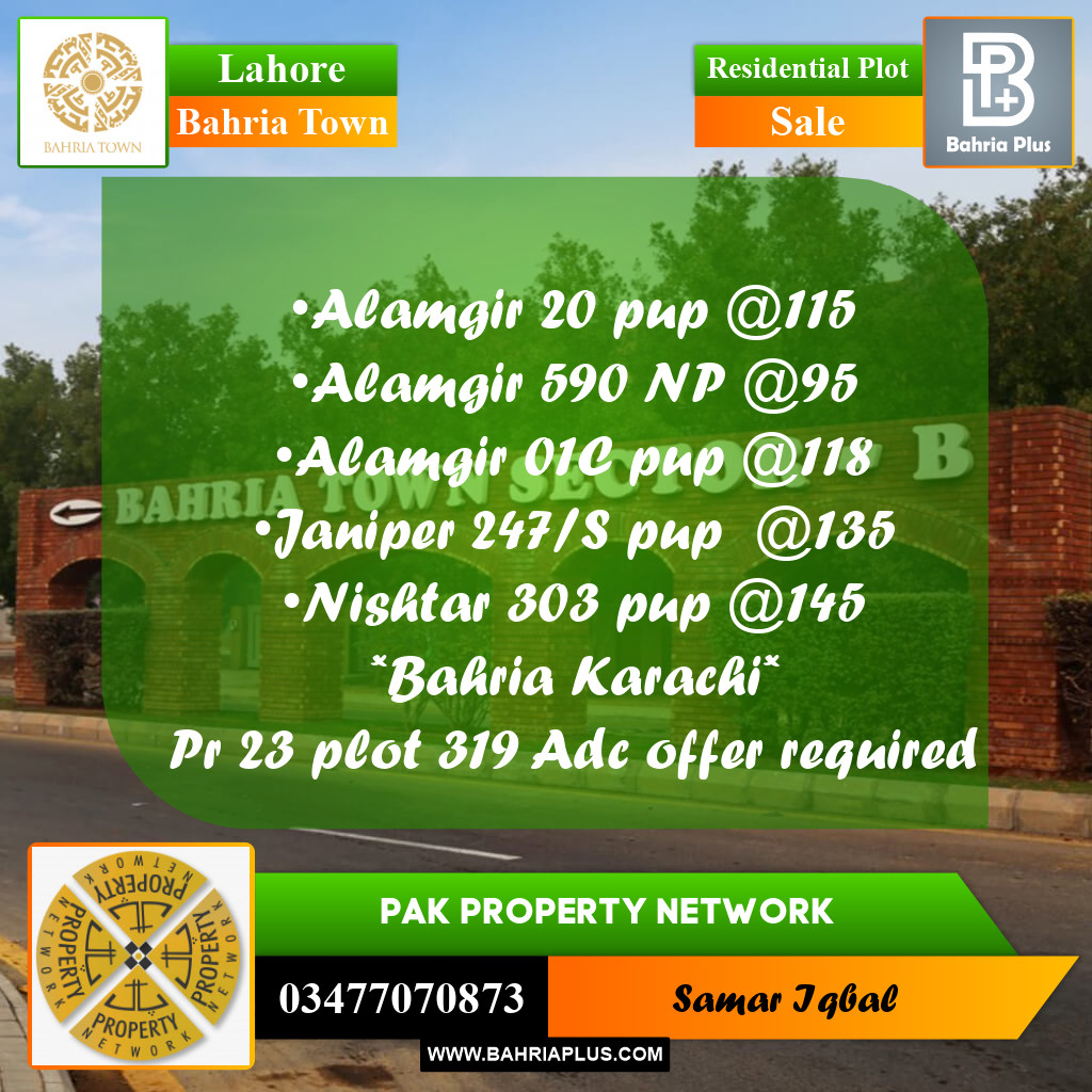 Residential Plot for Sale in Bahria Town, Lahore - (BP-203974)