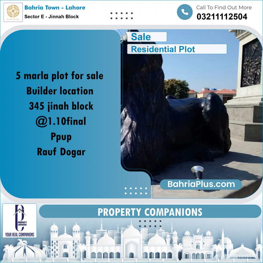 Residential Plot for Sale in Sector E - Jinnah Block -  Bahria Town, Lahore - (BP-204116)