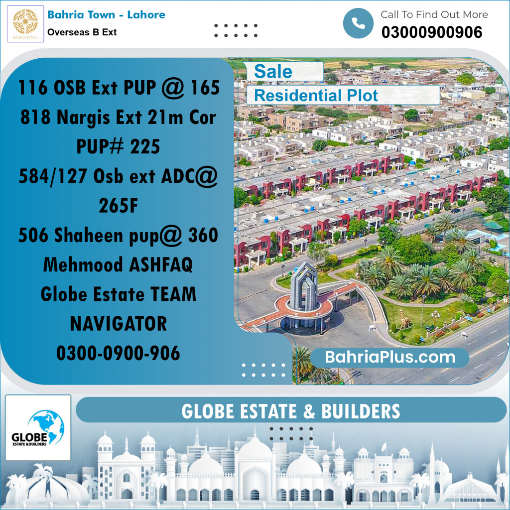 Residential Plot for Sale in Overseas B Ext -  Bahria Town, Lahore - (BP-204118)