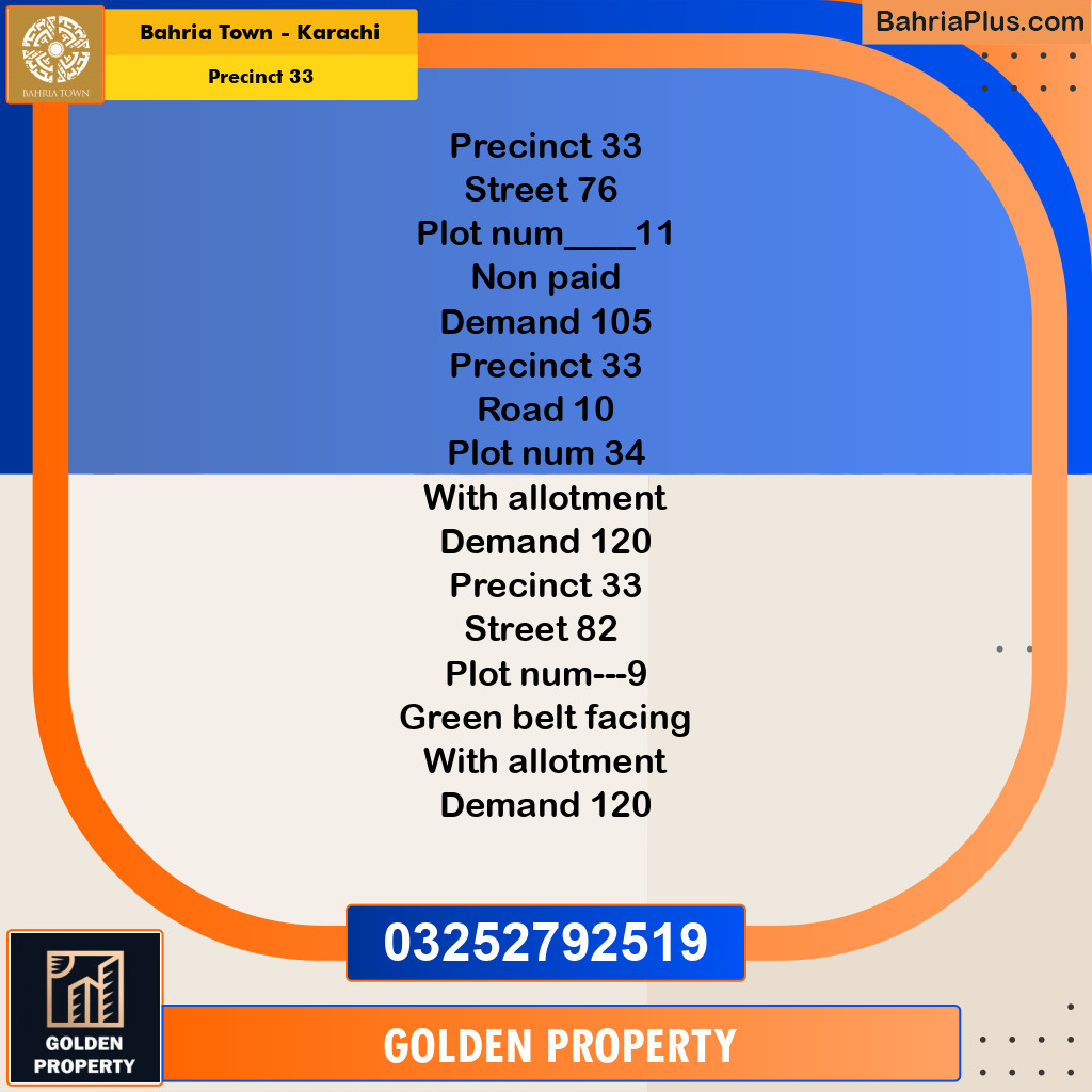 500 Sq. Yards Residential Plot for Sale in Precinct 33 -  Bahria Town, Karachi - (BP-204132)