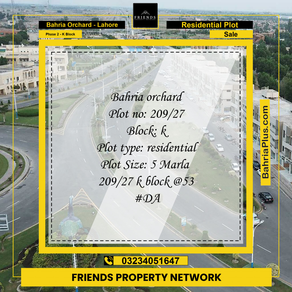 5 Marla Residential Plot for Sale in Phase 2 - K Block -  Bahria Orchard, Lahore - (BP-204141)