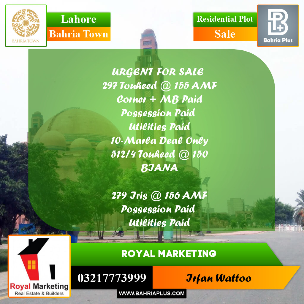 Residential Plot for Sale in Bahria Town, Lahore - (BP-204142)