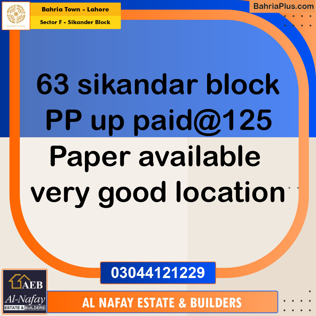 Residential Plot for Sale in Sector F - Sikander Block -  Bahria Town, Lahore - (BP-204166)