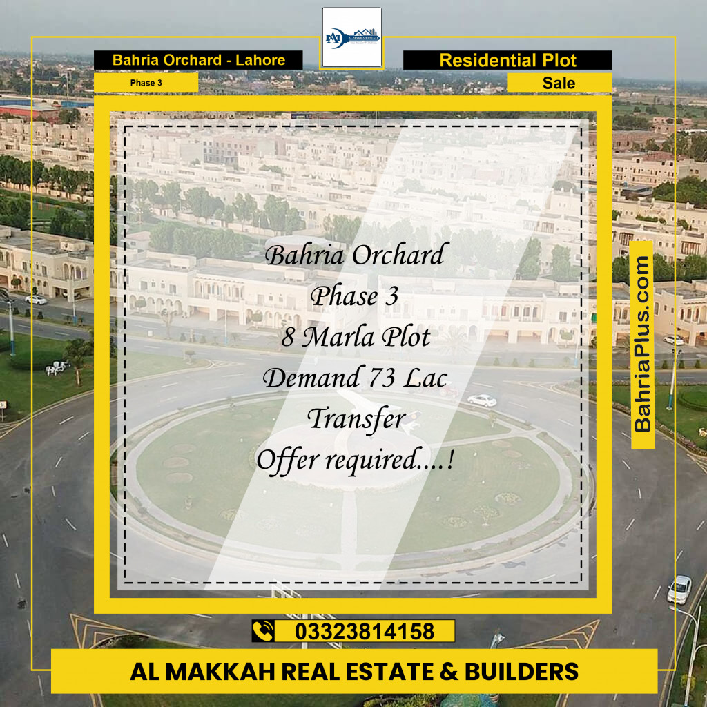 8 Marla Residential Plot for Sale in Phase 3 -  Bahria Orchard, Lahore - (BP-204183)