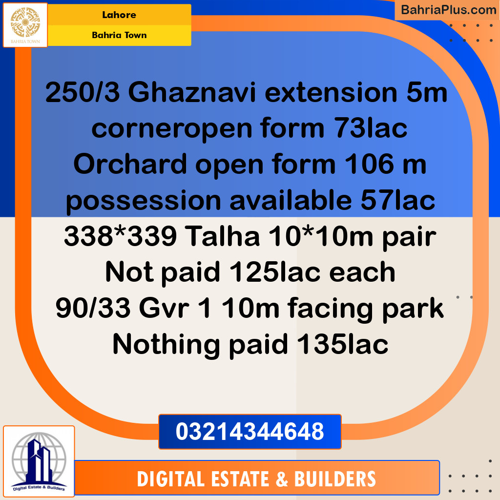 Residential Plot for Sale in Bahria Town, Lahore - (BP-204192)