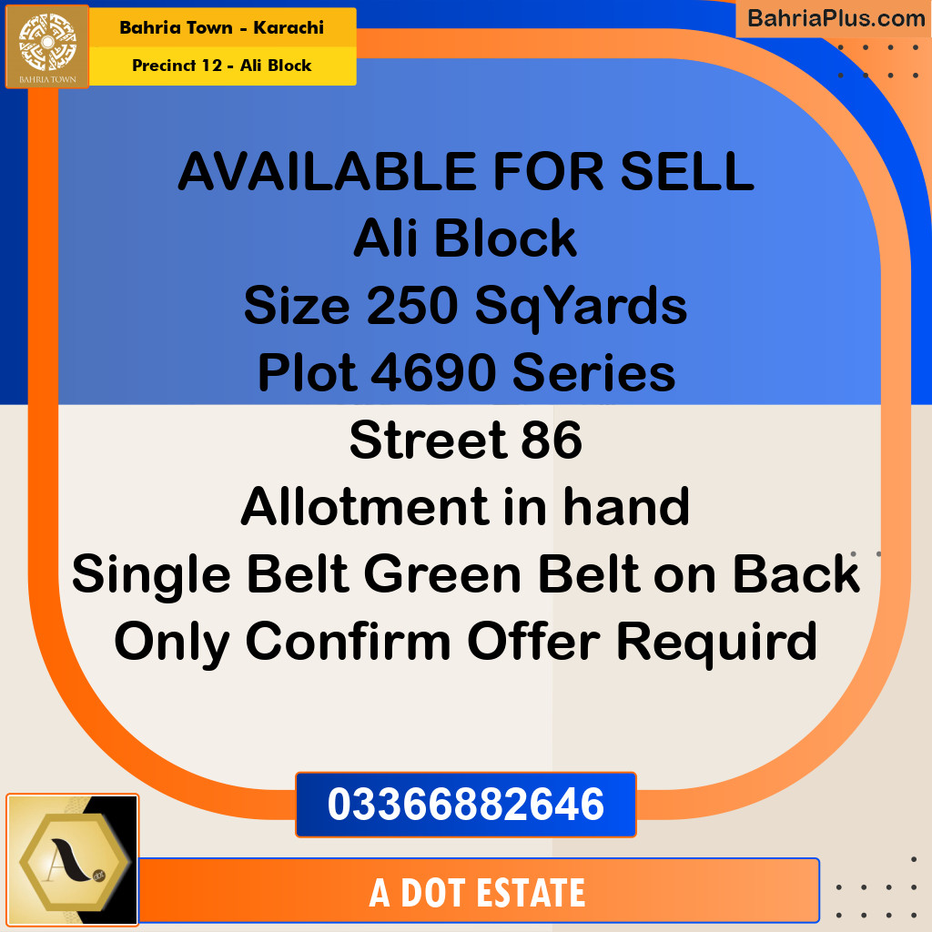 250 Sq. Yards Residential Plot for Sale in Precinct 12 - Ali Block -  Bahria Town, Karachi - (BP-204209)
