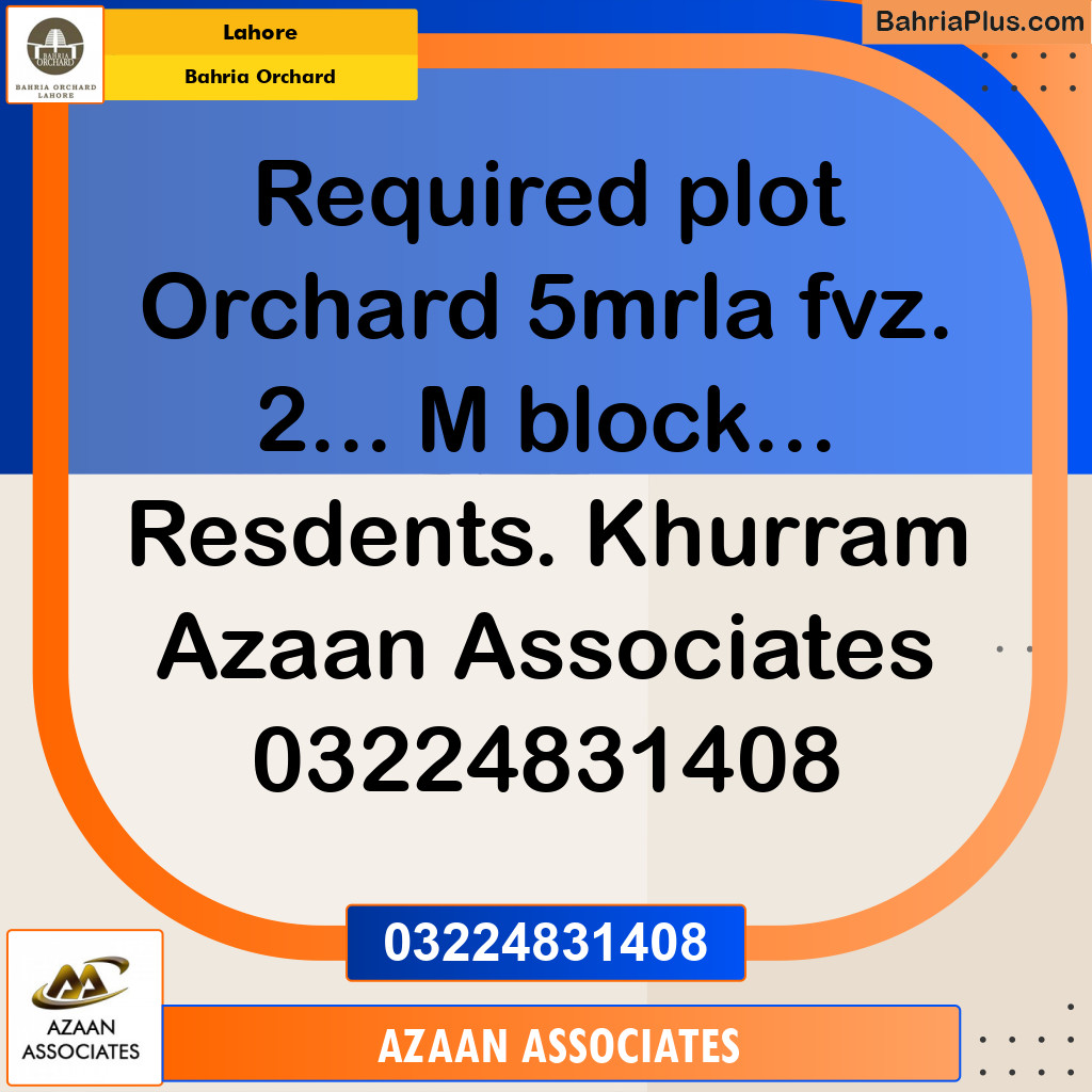 Residential Plot for Sale in Bahria Orchard, Lahore - (BP-204254)