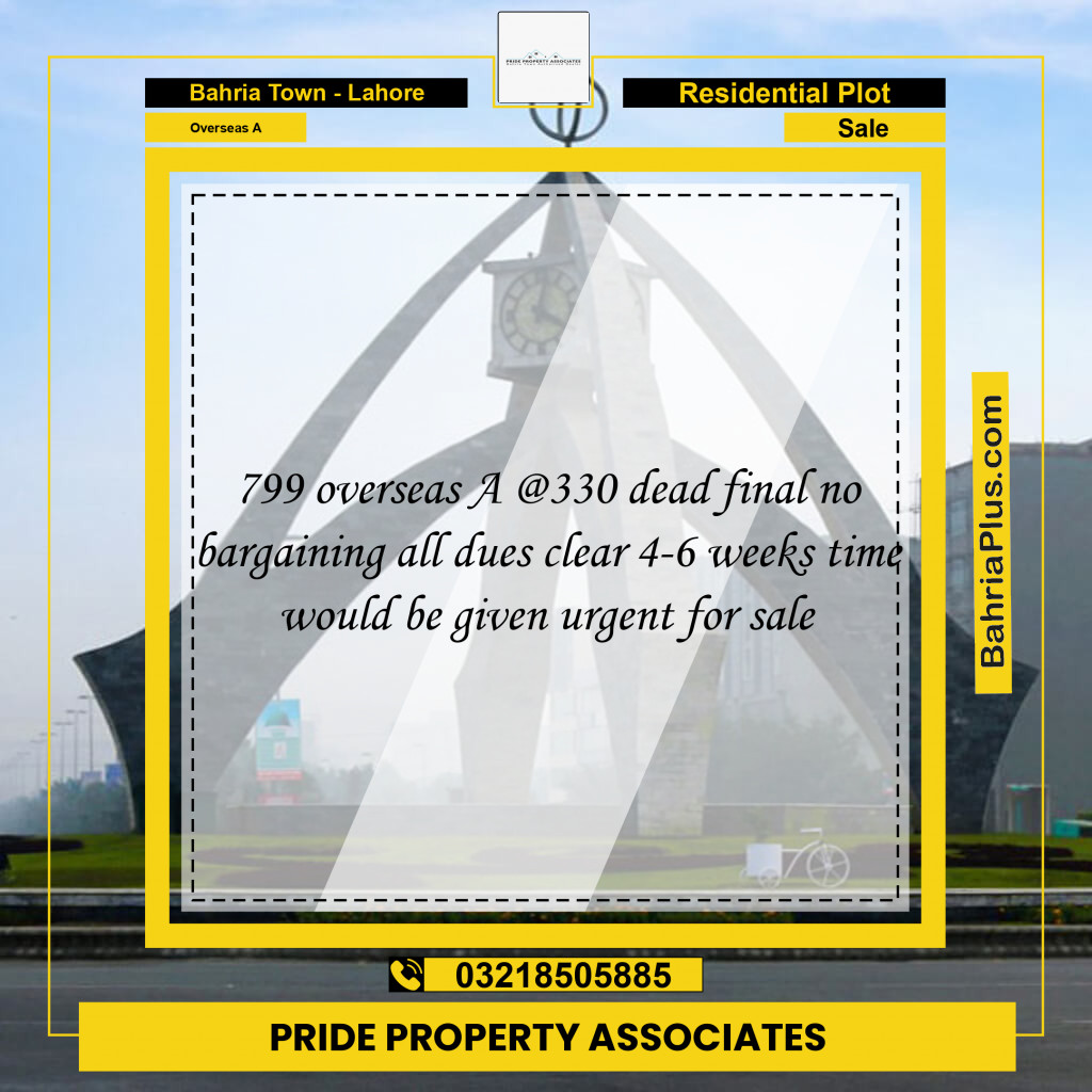 Residential Plot for Sale in Overseas A - Bahria Town, Lahore - (BP-204259)