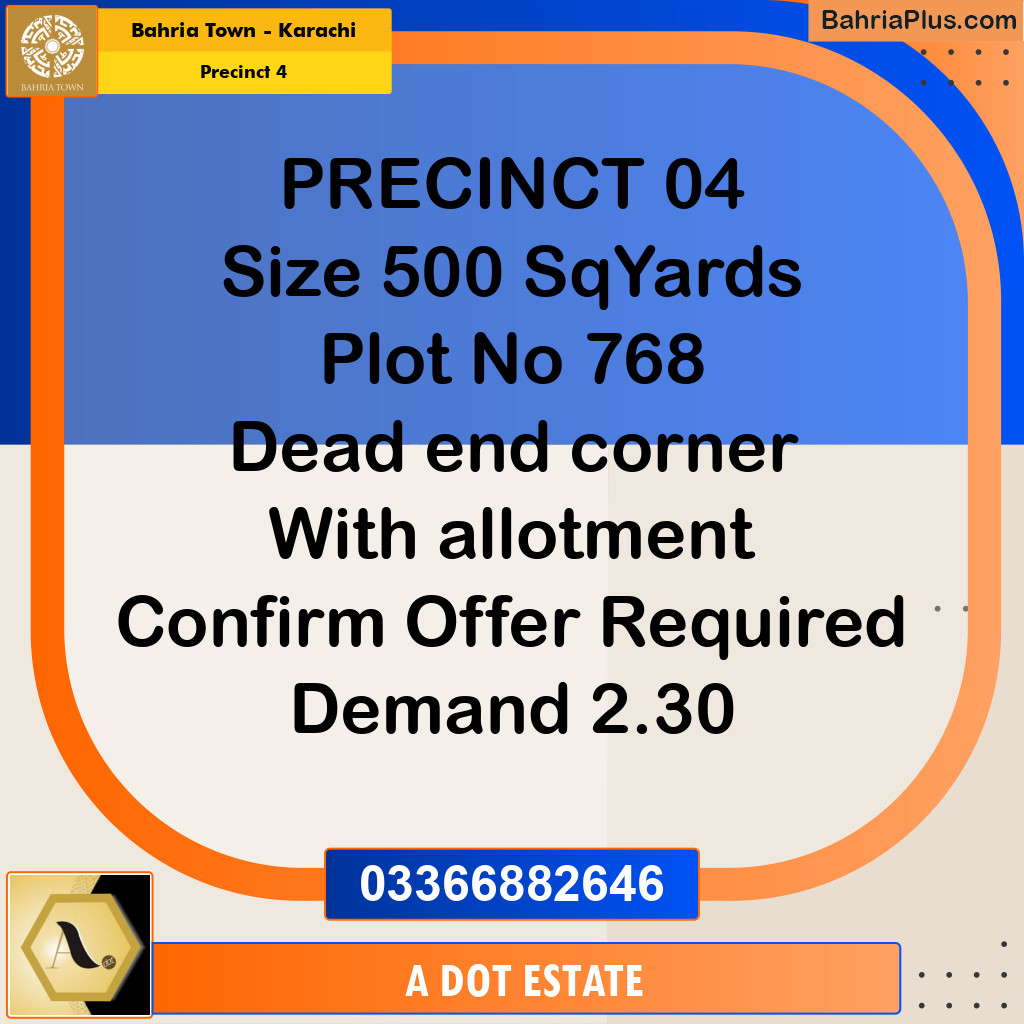 500 Sq. Yards Residential Plot for Sale in Precinct 4 - Bahria Town, Karachi - (BP-204261)