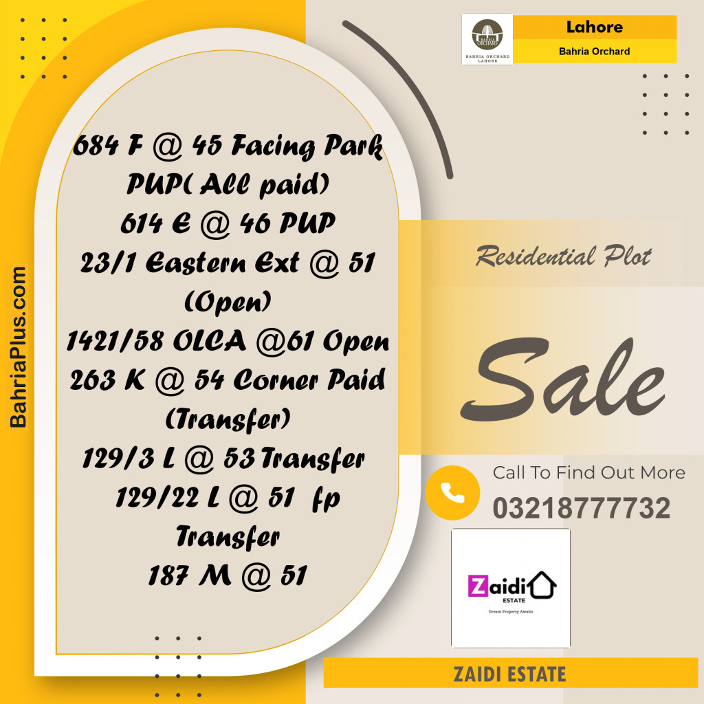 Residential Plot for Sale in Bahria Orchard, Lahore - (BP-204404)
