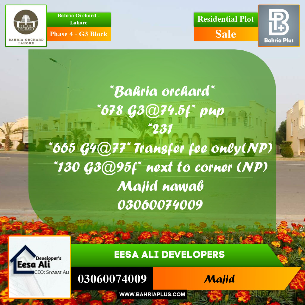 Residential Plot for Sale in Phase 4 - G3 Block -  Bahria Orchard, Lahore - (BP-204463)